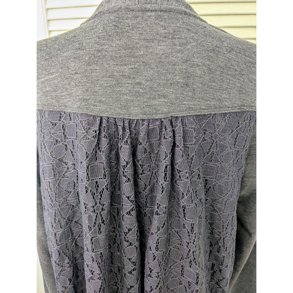 LOGO Lounge Lori Goldstein Cardigan Sz M Oversize Zip Up Gray Purple Lace Back - Picture 8 of 15